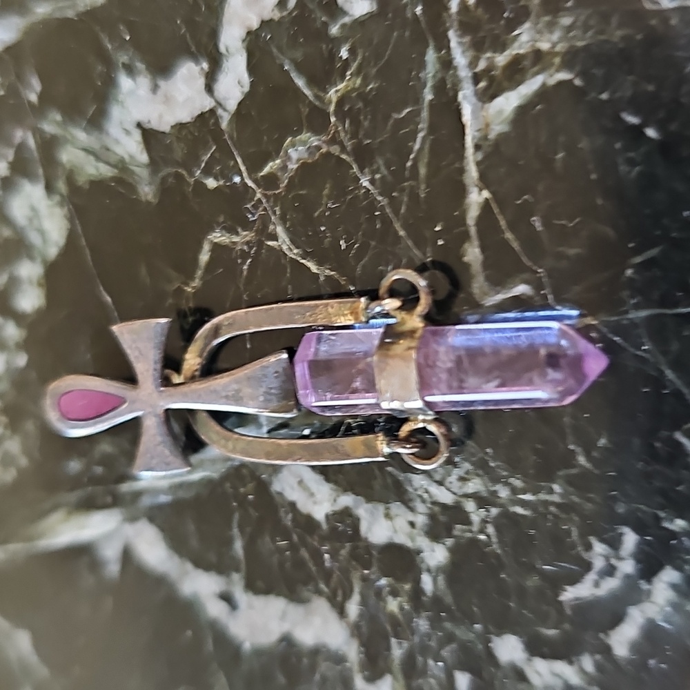 Amethyst Quartz & Ankh Sterling Silver Vintage Pendant - Picture 5 of 6